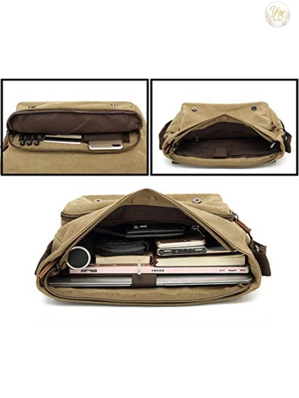 Vintage Canvas Messenger Bag Large Crossbody Bag with PU Leather for 15.6